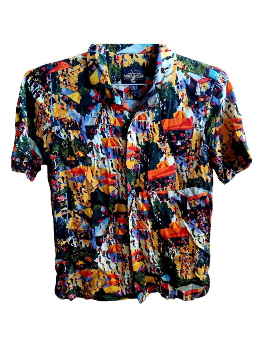 Small New Orleans BayouWear Small Rayon Shirt Jazz Fest Festival Print